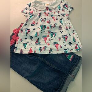 Gymboree Girls Size 3T Stripes & Anchor - Boating day print EEUC top & jeans set